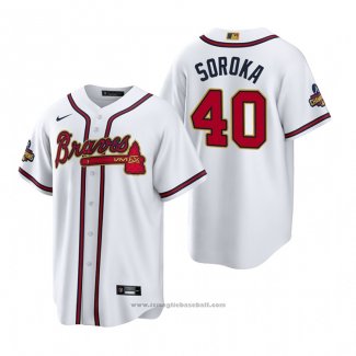 Maglia Baseball Uomo Atlanta Braves Mike Soroka 2022 Gold Program Replica Bianco