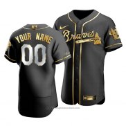 Maglia Baseball Uomo Atlanta Braves Personalizzate Golden Edition Autentico Nero Or