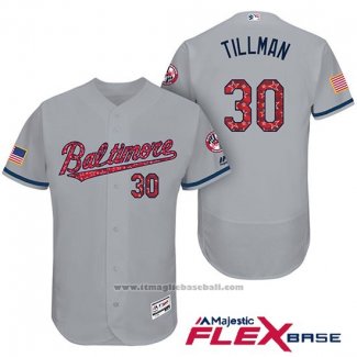 Maglia Baseball Uomo Baltimore Orioles 2017 Stelle E Strisce 30 Chris Tillman Grigio Flex Base