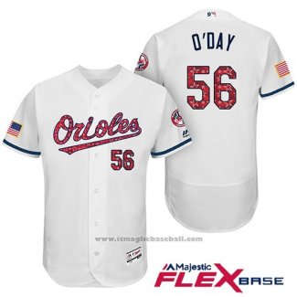 Maglia Baseball Uomo Baltimore Orioles 2017 Stelle E Strisce 56 Darren O'day Bianco Flex Base