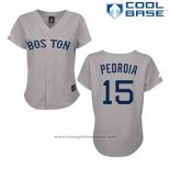 Maglia Baseball Uomo Boston Red Sox 15 Dustin Pedroia Grigio Cool Base