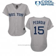 Maglia Baseball Uomo Boston Red Sox 15 Dustin Pedroia Grigio Cool Base