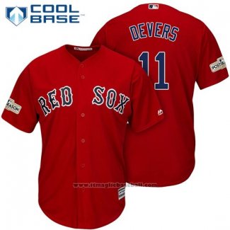 Maglia Baseball Uomo Boston Red Sox 2017 Postseason 11 Rafael Devers Rosso Cool Base