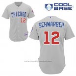 Maglia Baseball Uomo Chicago Cubs 12 Kyle Schwarber Grigio Cool Base