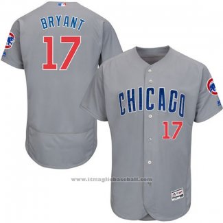 Maglia Baseball Uomo Chicago Cubs 17 Kris Bryant Grigio Flex Base Autentico Collection