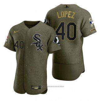 Maglia Baseball Uomo Chicago White Sox Reynaldo Lopez Camouflage Digitale Verde 2021 Salute To Service