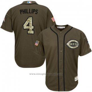 Maglia Baseball Uomo Cincinnati Reds 4 Brandon Phillips Verde Salute To Service