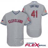Maglia Baseball Uomo Cleveland Indians 2017 Stelle e Strisce Carlos Santana Grigio Flex Base