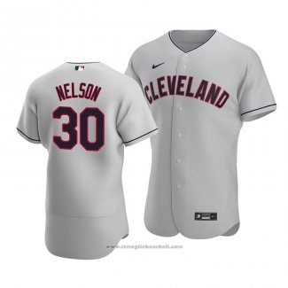 Maglia Baseball Uomo Cleveland Indians Kyle Nelson Autentico Road Grigio