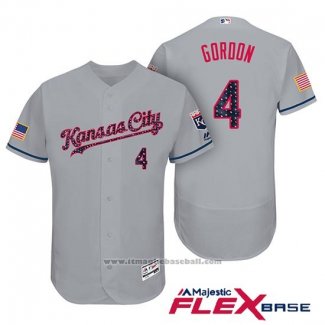 Maglia Baseball Uomo Kansas City Royals 2017 Stelle e Strisce Alex Gordon Grigio Flex Base