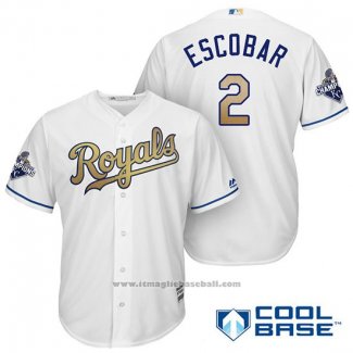 Maglia Baseball Uomo Kansas City Royals Campeones 2 Alcides Escobar Cool Base Or