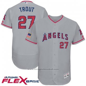 Maglia Baseball Uomo Los Angeles Angels 2017 Stelle e Strisce Mike Trout Grigio Flex Base