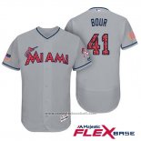 Maglia Baseball Uomo Miami Marlins 2017 Stelle e Strisce Justin Bour Grigio Flex Base