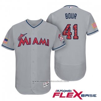 Maglia Baseball Uomo Miami Marlins 2017 Stelle e Strisce Justin Bour Grigio Flex Base