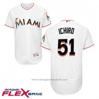 Maglia Baseball Uomo Miami Marlins 51 Ichiro Suzuki Home Bianco Flex Base Autentico Collection