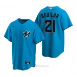 Maglia Baseball Uomo Miami Marlins Jesus Aguilar Replica Alternato Blu