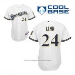 Maglia Baseball Uomo Milwaukee Brewers Adam Lind 24 Bianco Home Cool Base