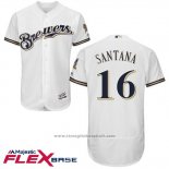 Maglia Baseball Uomo Milwaukee Brewers Domingo Santana Bianco Autentico Collection Flex Base Custom