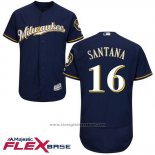 Maglia Baseball Uomo Milwaukee Brewers Domingo Santana Blu Autentico Collection Flex Base Custom