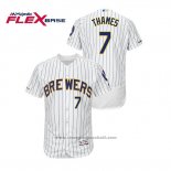 Maglia Baseball Uomo Milwaukee Brewers Eric Thames Autentico Flex Base Bianco Blu