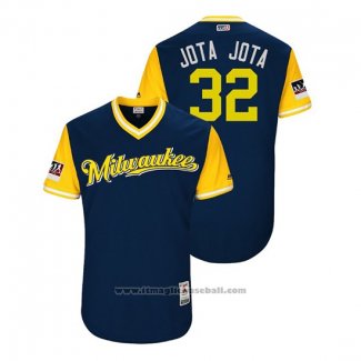 Maglia Baseball Uomo Milwaukee Brewers Jeremy Jeffress 2018 LLWS Players Weekend Jota Jota Blu