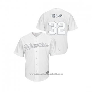 Maglia Baseball Uomo Milwaukee Brewers Jeremy Jeffress 2019 Players Weekend Replica Bianco