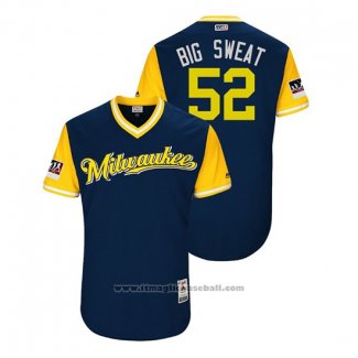 Maglia Baseball Uomo Milwaukee Brewers Jimmy Nelson 2018 LLWS Players Weekend Big Sweat Blu