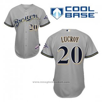 Maglia Baseball Uomo Milwaukee Brewers Jonathan Lucroy 20 Grigio Cool Base