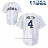 Maglia Baseball Uomo Milwaukee Brewers Paul Molitor 4 Bianco Cool Base