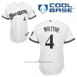 Maglia Baseball Uomo Milwaukee Brewers Paul Molitor 4 Bianco Home Cool Base