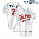 Maglia Baseball Uomo Minnesota Twins Joe Mauer 7 Bianco Cool Base