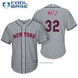 Maglia Baseball Uomo New York Mets 2017 Stelle e Strisce Steven Matz Grigio Cool Base