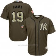Maglia Baseball Uomo New York Yankees 19 Masahiro Tanaka Verde Salute To Service