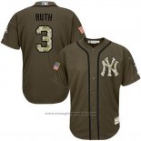 Maglia Baseball Uomo New York Yankees 3 Babe Ruth Verde Salute To Service