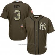 Maglia Baseball Uomo New York Yankees 3 Babe Ruth Verde Salute To Service