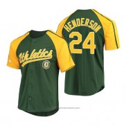 Maglia Baseball Uomo Oakland Athletics Rickey Henderson Replica Button Down Raglan Verde