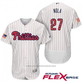 Maglia Baseball Uomo Philadelphia Phillies 2017 Stelle e Strisce Aaron Nola Bianco Flex Base