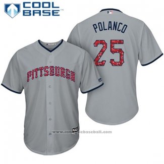 Maglia Baseball Uomo Pittsburgh Pirates 2017 Stelle e Strisce Gregory Polanco Grigio Cool Base