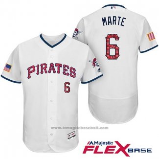 Maglia Baseball Uomo Pittsburgh Pirates 2017 Stelle e Strisce Starling Marte Bianco Flex Base