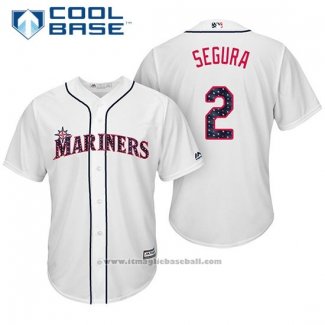 Maglia Baseball Uomo Seattle Mariners 2017 Stelle e Strisce Jean Segura Bianco Cool Base