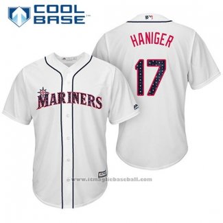 Maglia Baseball Uomo Seattle Mariners 2017 Stelle e Strisce Mitch Haniger Bianco Cool Base