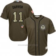 Maglia Baseball Uomo Texas Rangers 11 Yu Darvish Verde Salute To Service