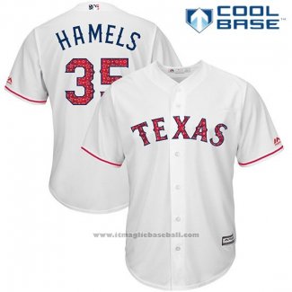 Maglia Baseball Uomo Texas Rangers 2017 Stelle e Strisce Cole Hamels Bianco Cool Base