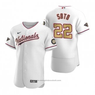 Maglia Baseball Uomo Washington Nationals Juan Soto Gold-Trimmed Championship Autentico Bianco