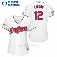 Maglia Baseball Donna Cleveland Indians 2017 Postseason 12 Francisco Lindor Bianco Cool Base