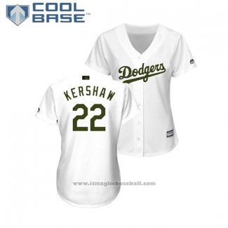 Maglia Baseball Donna Los Angeles Dodgers Clayton Kershaw 2018 Memorial Day Cool Base Bianco