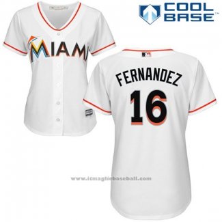 Maglia Baseball Donna Miami Marlins 16 Jose Fernandez Bianco Cool Base