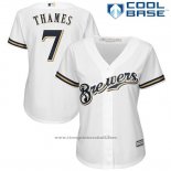 Maglia Baseball Donna Milwaukee Brewers Eric Thames Bianco Giocatore Cool Base