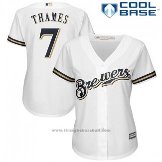 Maglia Baseball Donna Milwaukee Brewers Eric Thames Bianco Giocatore Cool Base