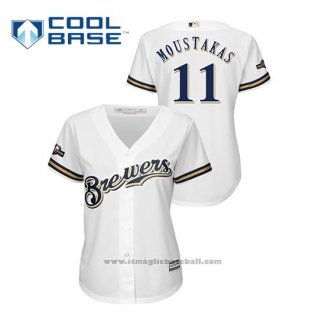 Maglia Baseball Donna Milwaukee Brewers Mike Moustakas 2019 Postseason Cool Base Bianco